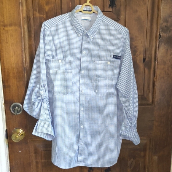 Columbia PFG Fishing Shirt Men M Plaid Super Tamiami Omni-Shade Long Sleeves - Picture 1 of 7